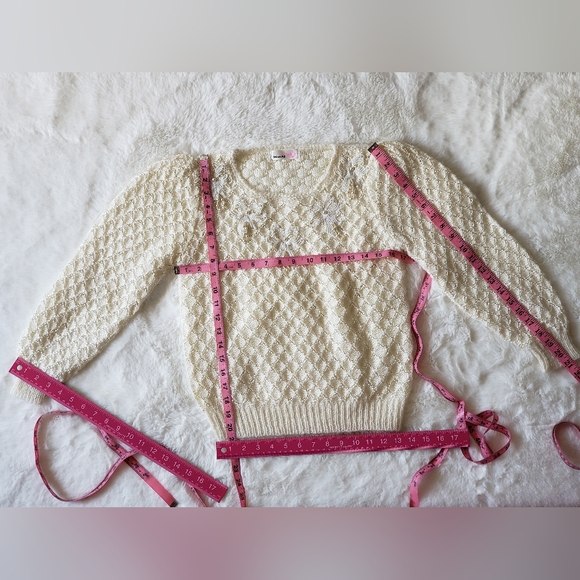 Sweater handknited Ivory Color with beads pearl Sz XS - Picture 5 of 8